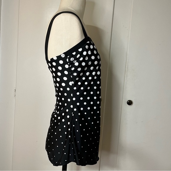 Vintage Maxine of Hollywood 80s Black And White Polka Dot One Piece Swim Suit - Picture 5 of 5